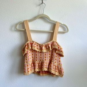 Zara Crochet Knit Ruffle Top Orange Size Small